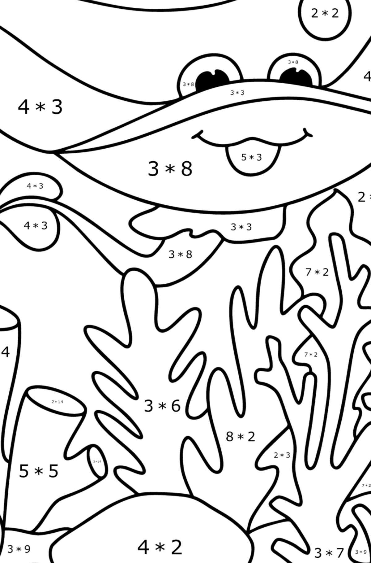Disegno di Stingray da colorare - Colorazione matematica - Moltiplicazione per bambini