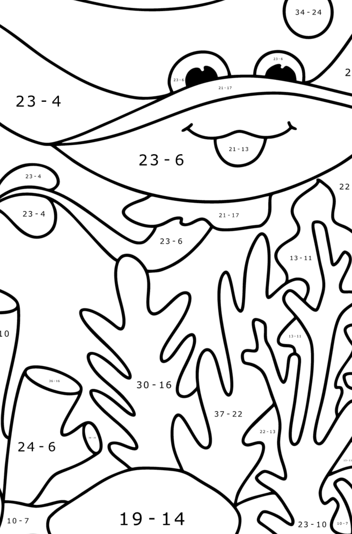 Stingray coloring page - Math Coloring - Subtraction for Kids