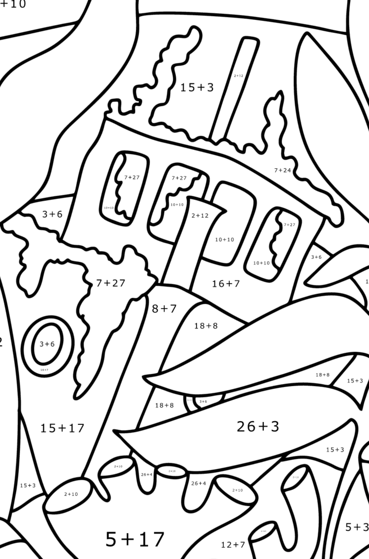 Sunken ship coloring page - Math Coloring - Addition for Kids