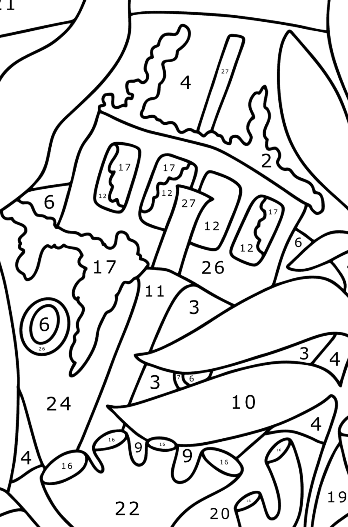 Sunken ship coloring page - Coloring by Numbers for Kids