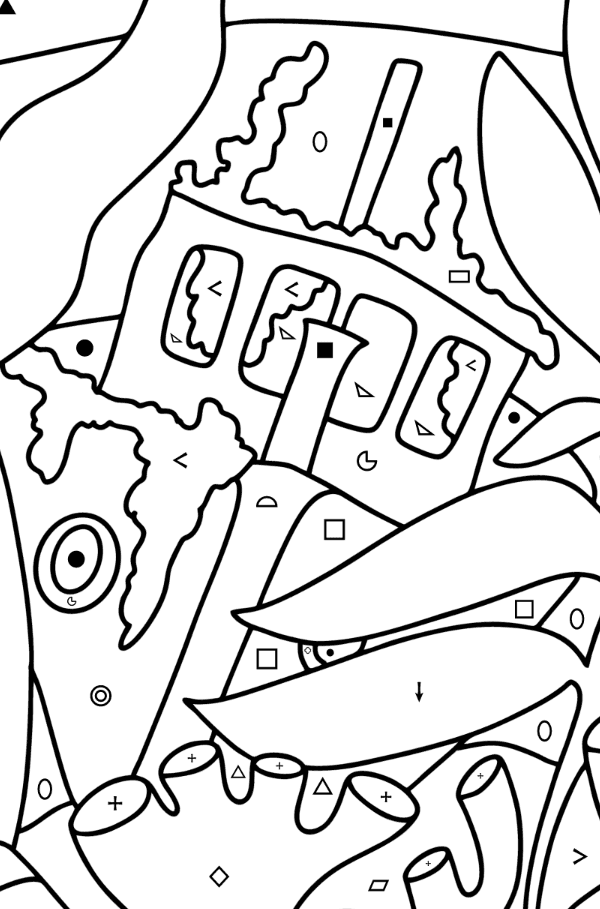 Sunken ship coloring page - Coloring by Symbols and Geometric Shapes for Kids