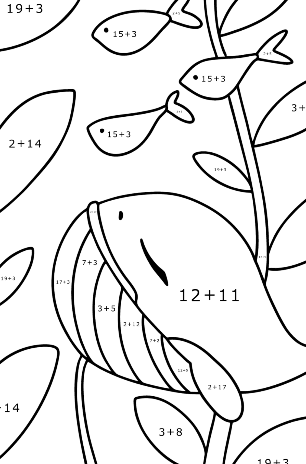 Whale baby coloring page - Math Coloring - Addition for Kids