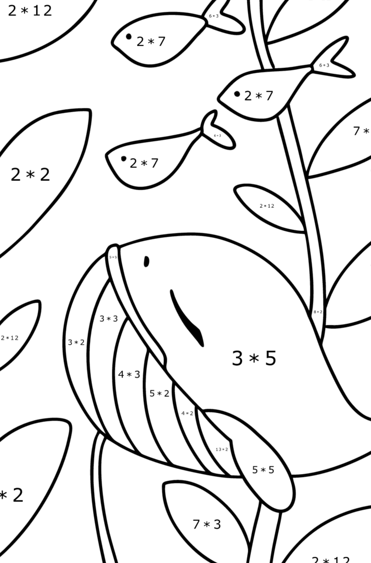 Whale baby coloring page - Math Coloring - Multiplication for Kids