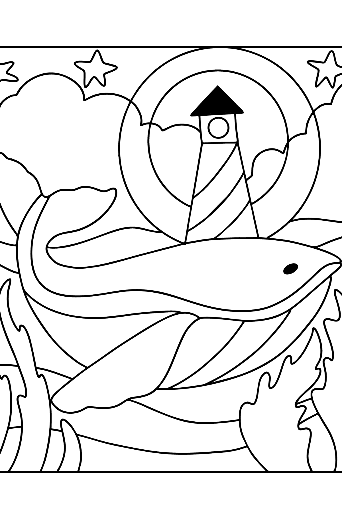 Whale with lighthouse coloring page - Coloring Pages for Kids