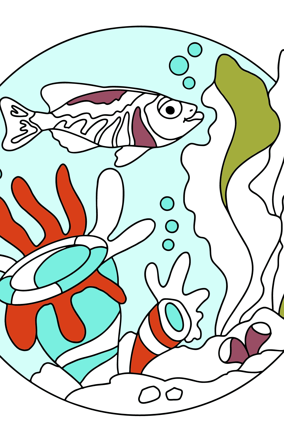 Coloring Page - A Fish is Admiring the Corals - Coloring Pages for Children