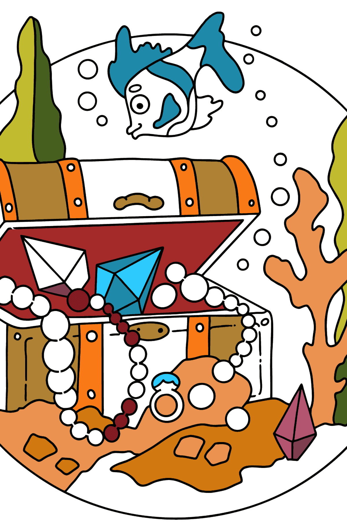 Coloring Page - A Fish is Looking for a Treasure - Coloring Pages for Kids