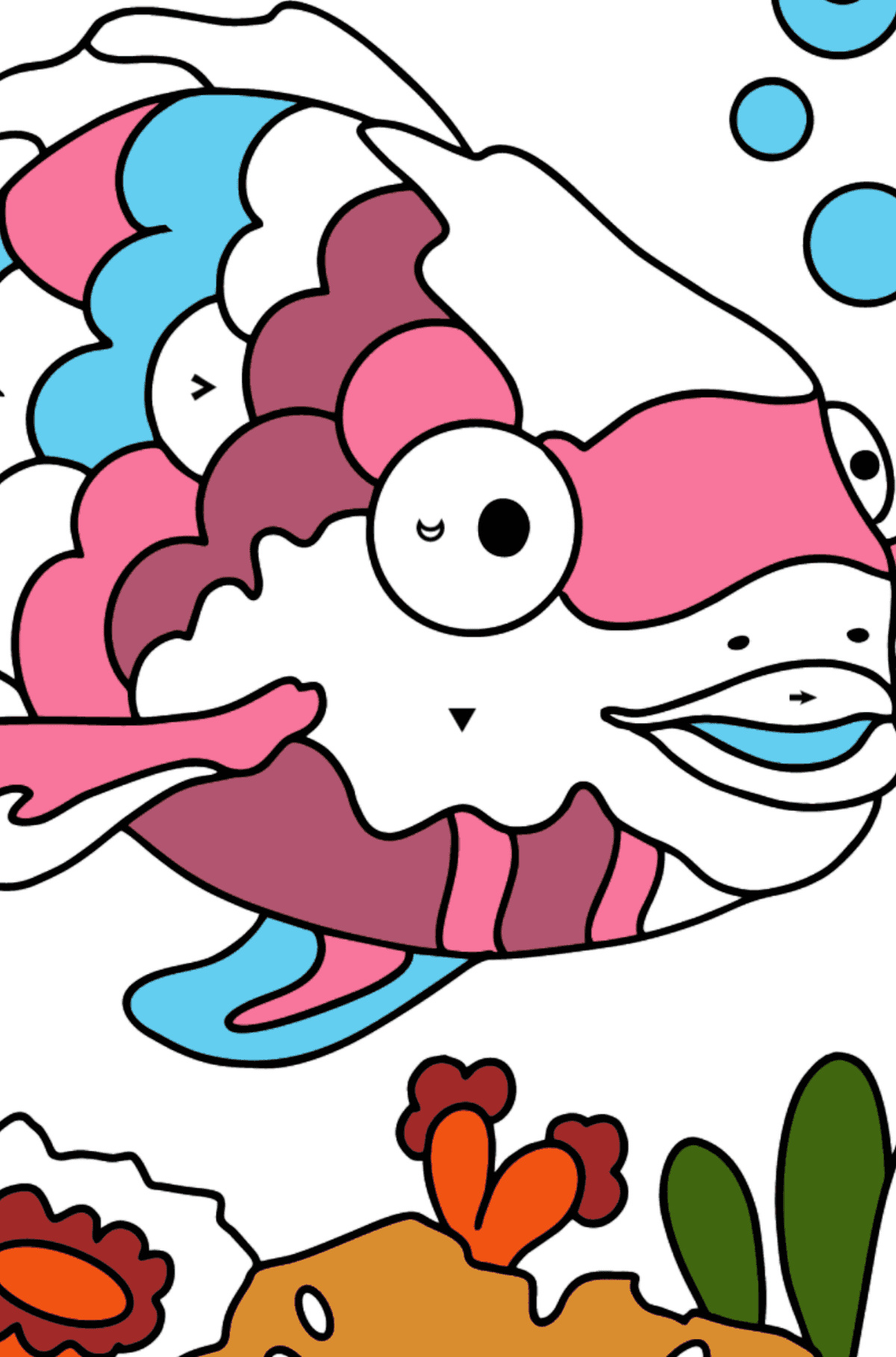 Ausmalbild schöner Fisch - Ausmalen nach Symbolen für Kinder