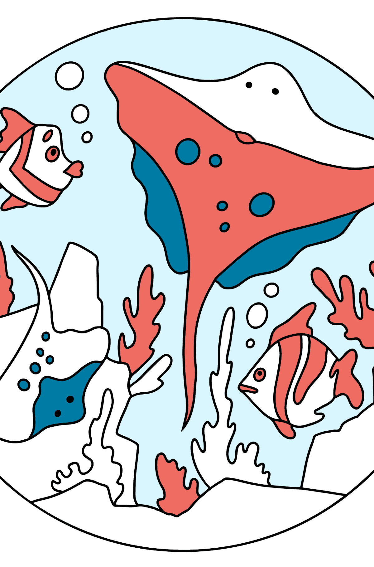 Desenho de peixe e uma arraiá para colorir (fácil) - Imagens para Colorir para Crianças