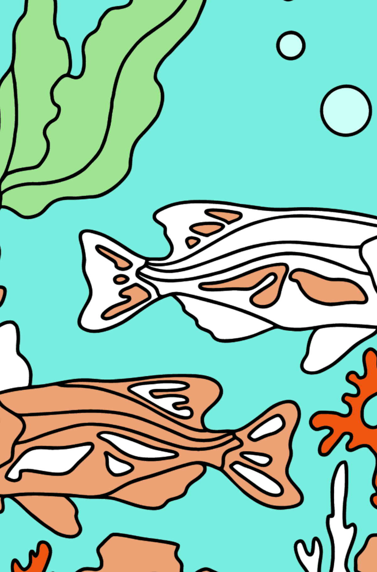 Coloring Page - Fish are Swimming - Coloring by Symbols and Geometric Shapes for Kids