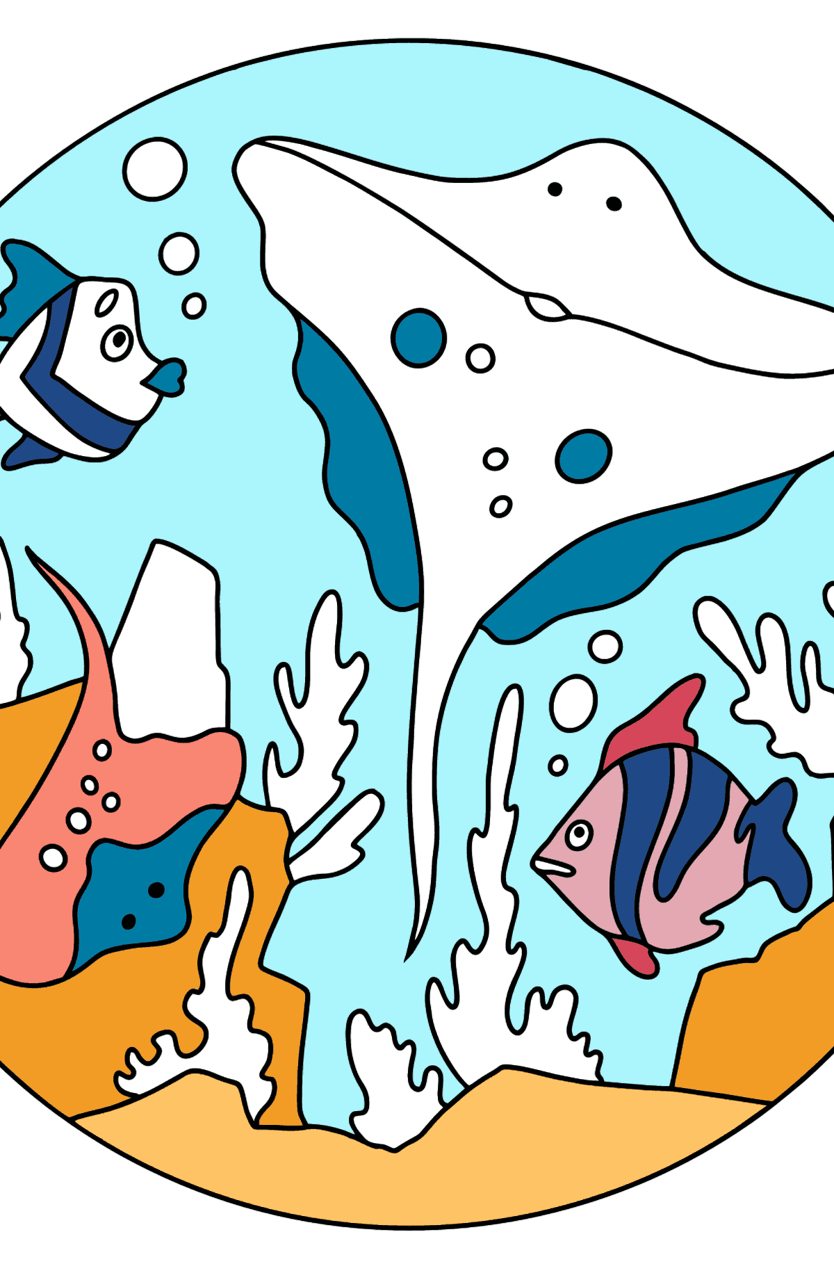Coloriage - Les poissons passent devant une raie - Coloriages pour les Enfants