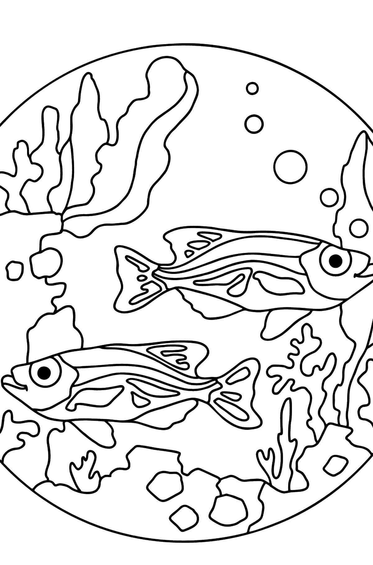 Dibujo para Colorear - Los Peces están Nadando Juntos Pacíficamente - Dibujos para Colorear para Niños