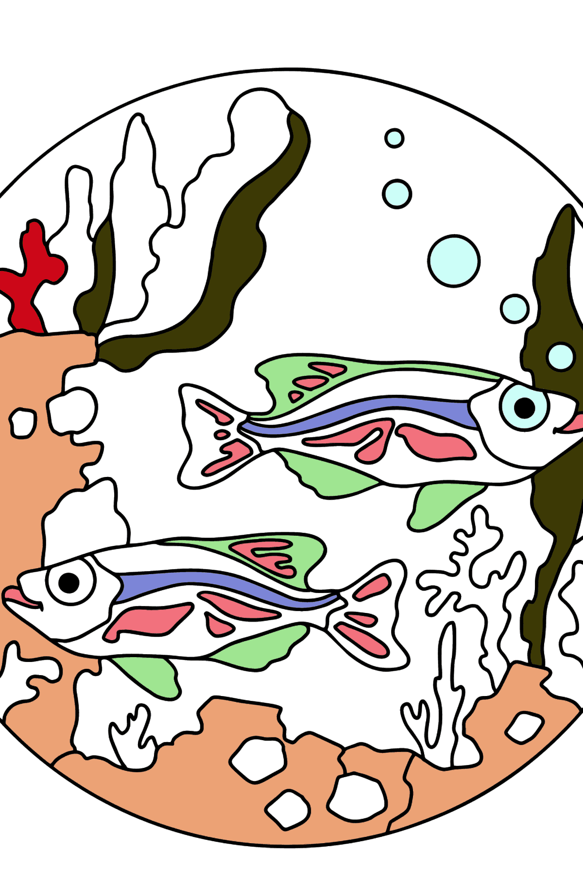Coloring Page - Fish are Swimming Together Peacefully - Coloring Pages for Kids