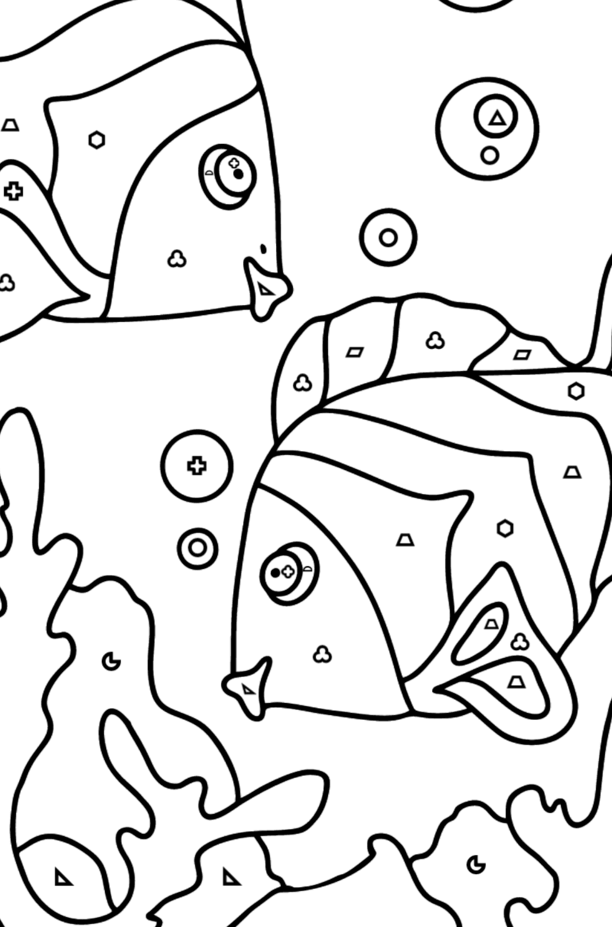 Kifestő kis hal (bonyolult) - Színezés geometriai alakzatokkal gyerekeknek