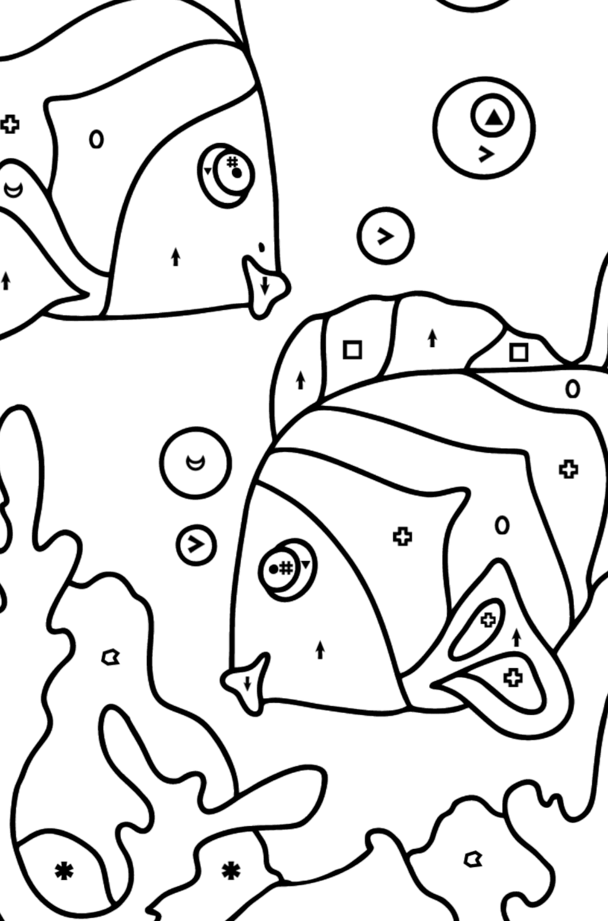 Kifestő kis hal (bonyolult) - Színezés szimbólumokkal és geometriai alakzatokkal gyerekeknek