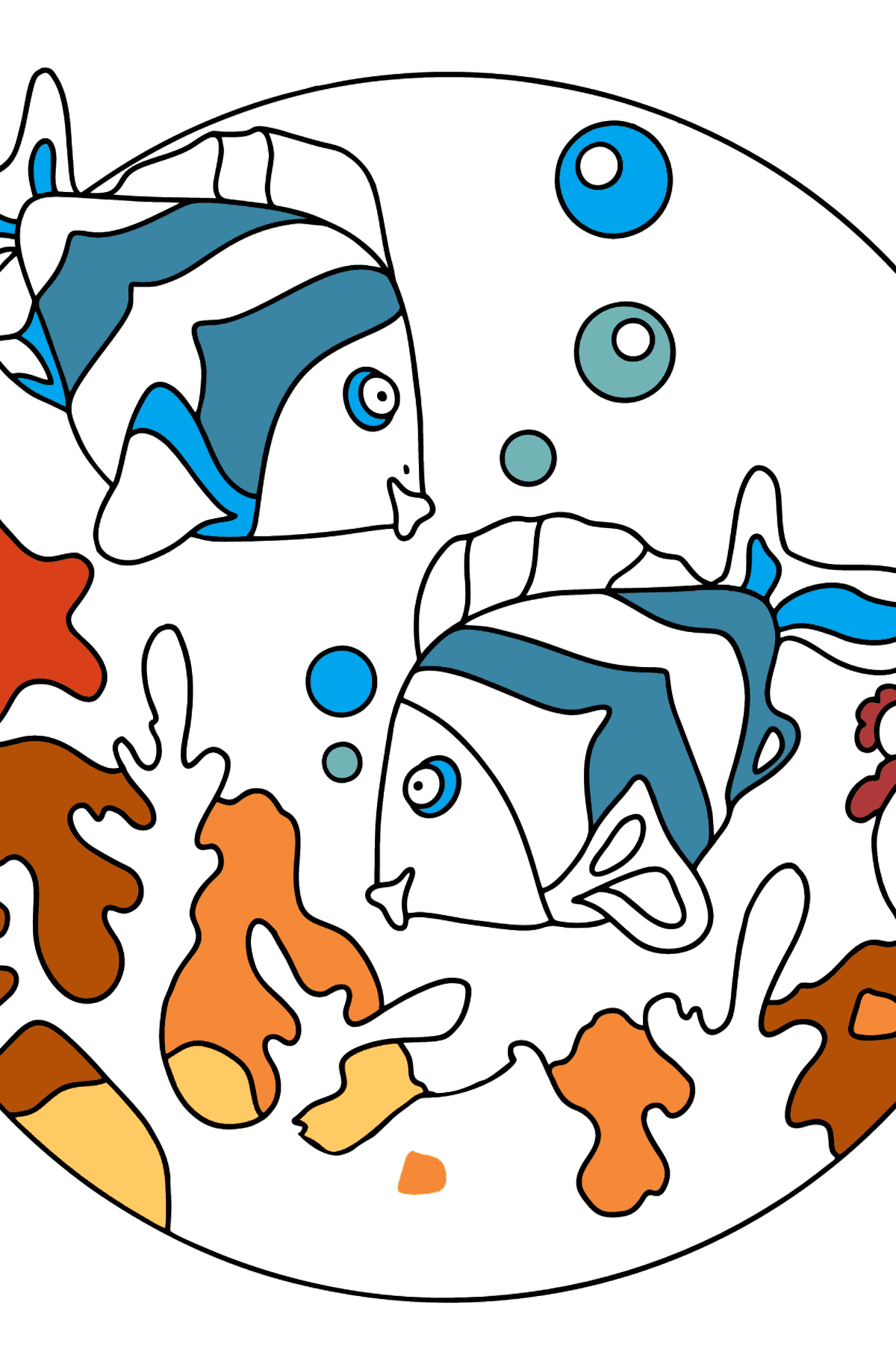 Coloriage - Les poissons nagent avec beaucoup d'énergie - Coloriages pour les Enfants