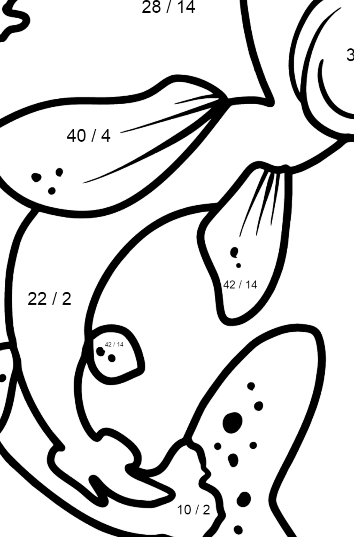 Dibujo de salmón para colorear - Colorear con Matemáticas - Divisiones para Niños