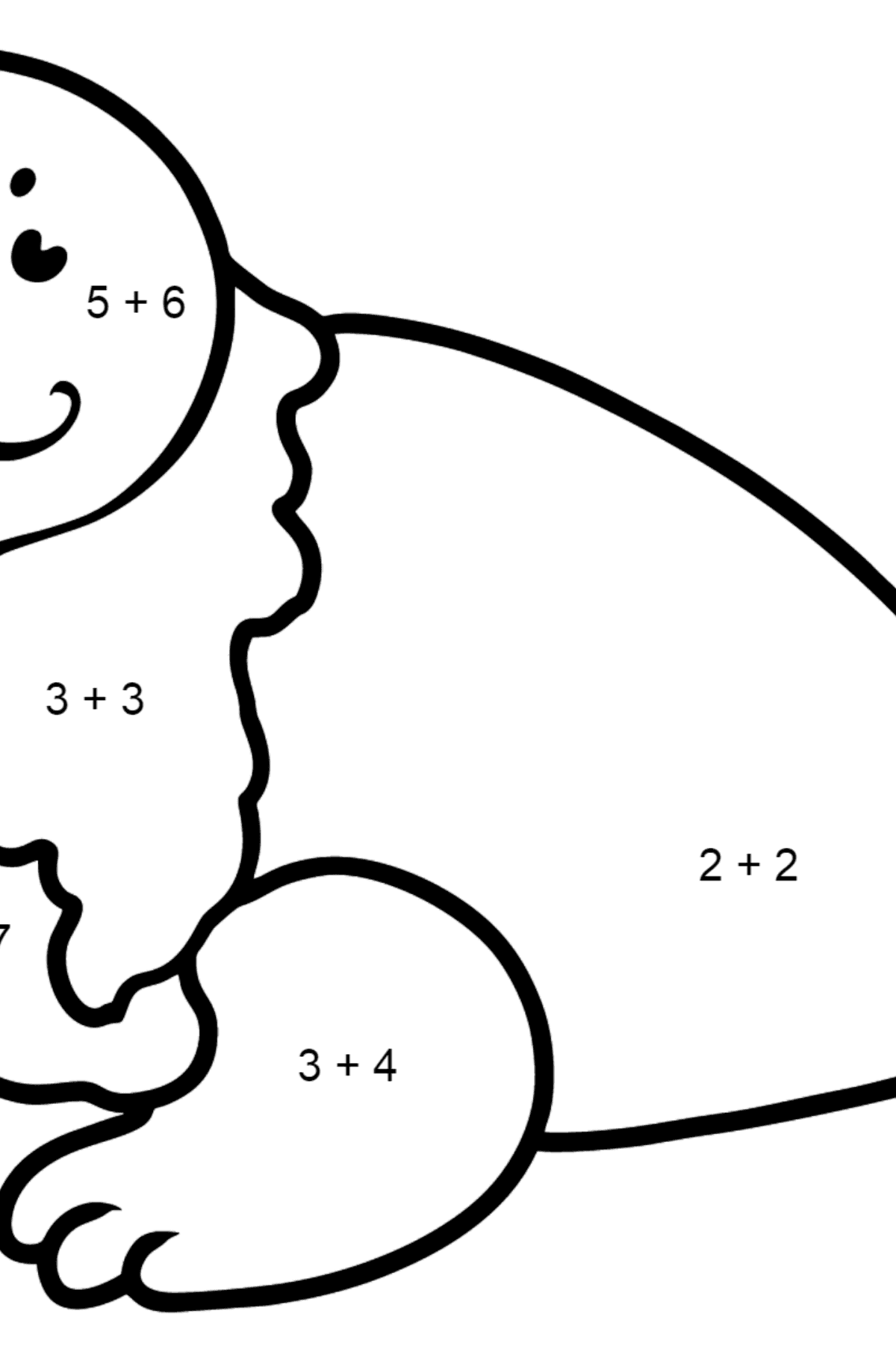Dibujo de foca para colorear - Colorear con Matemáticas - Sumas para Niños