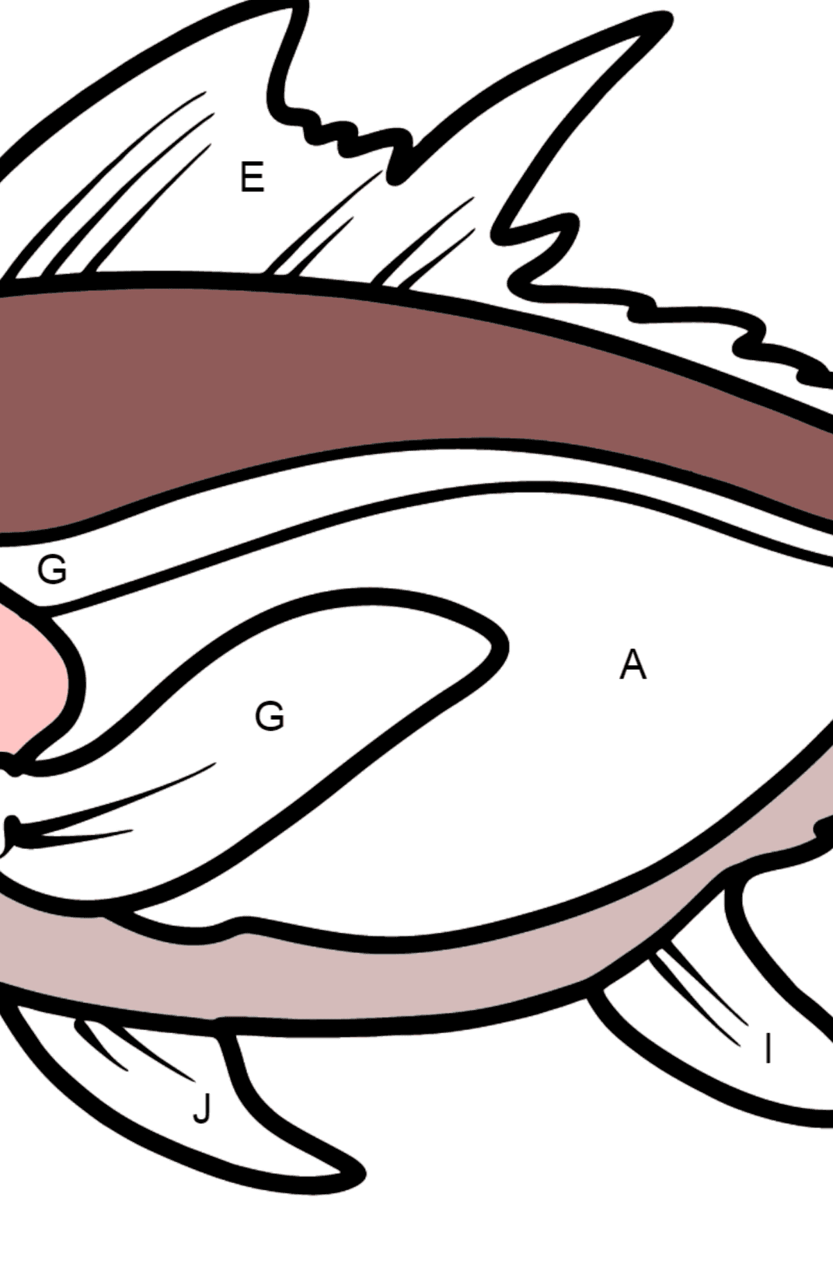 Thunfisch Ausmalbild - Ausmalen nach Buchstaben für Kinder