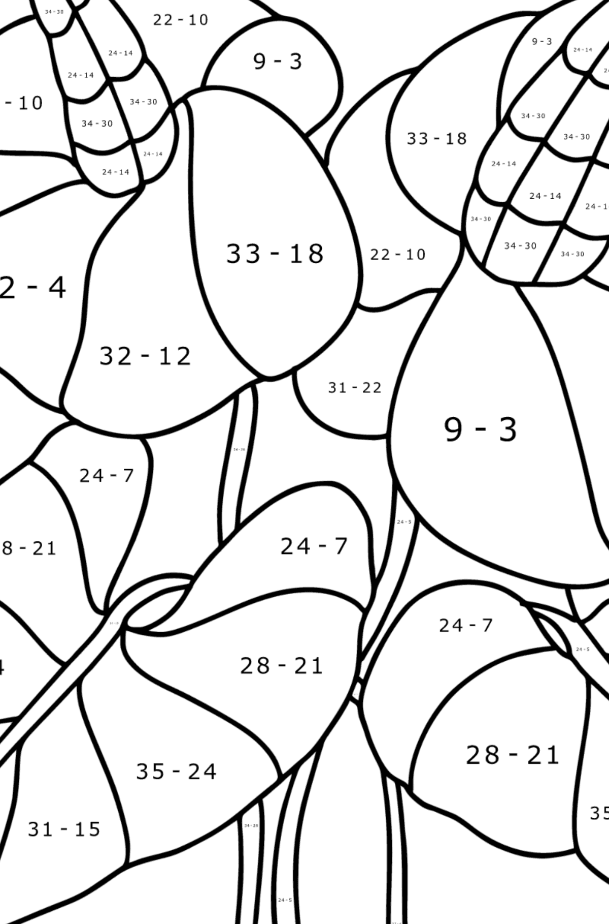 Anthurium coloring page - Math Coloring - Subtraction for Kids