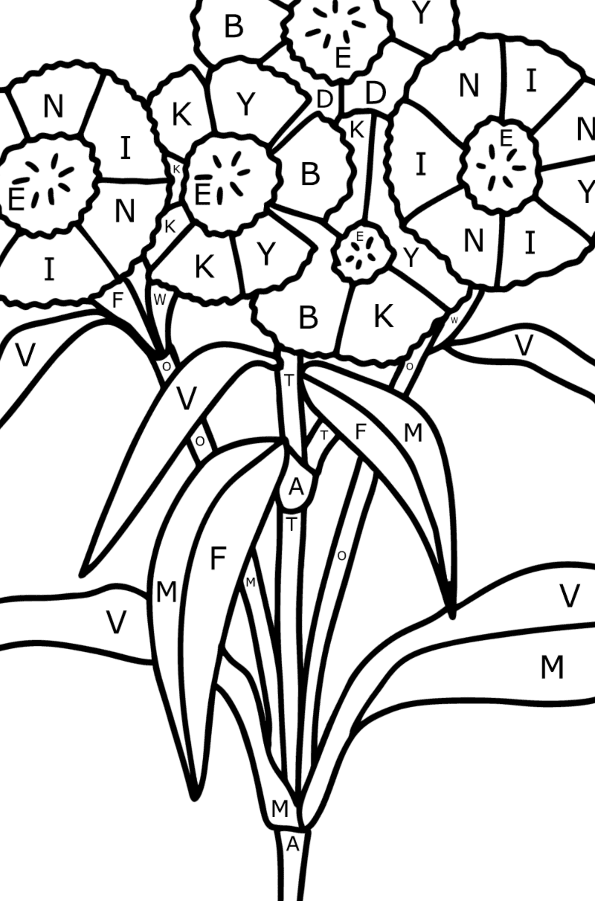 Carnations coloring page - Coloring by Letters for Kids