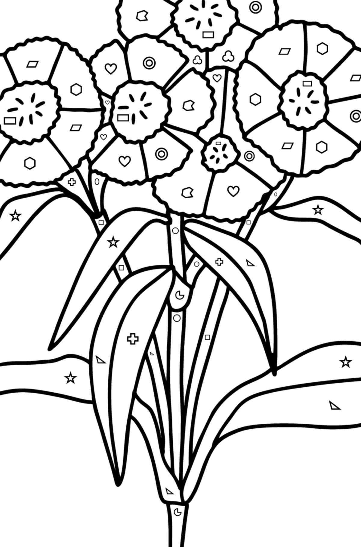 Carnations coloring page - Coloring by Geometric Shapes for Kids