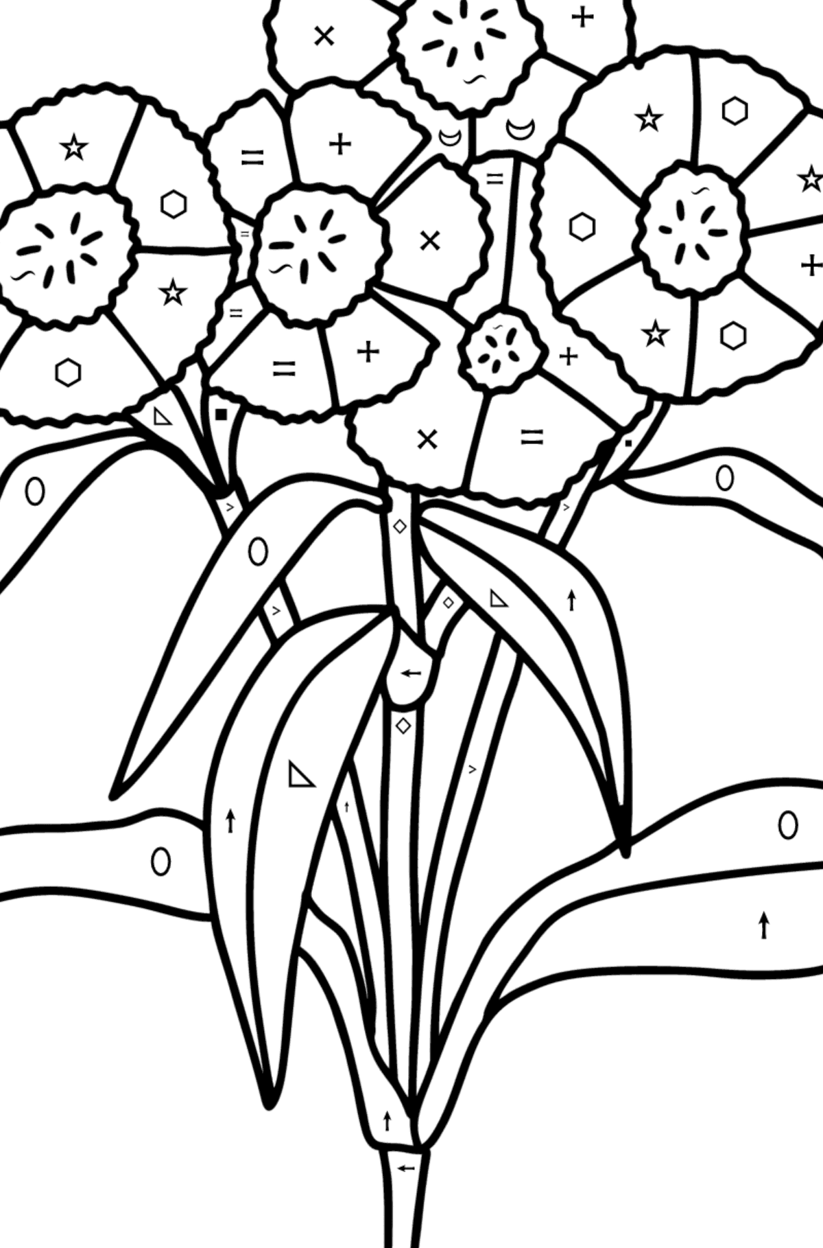 Carnations coloring page - Coloring by Symbols and Geometric Shapes for Kids