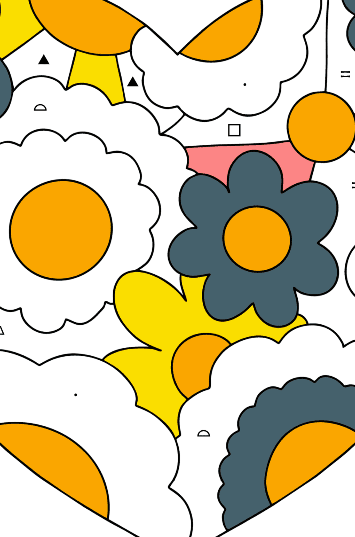 Chamomile in the heart coloring page - Coloring by Symbols and Geometric Shapes for Kids