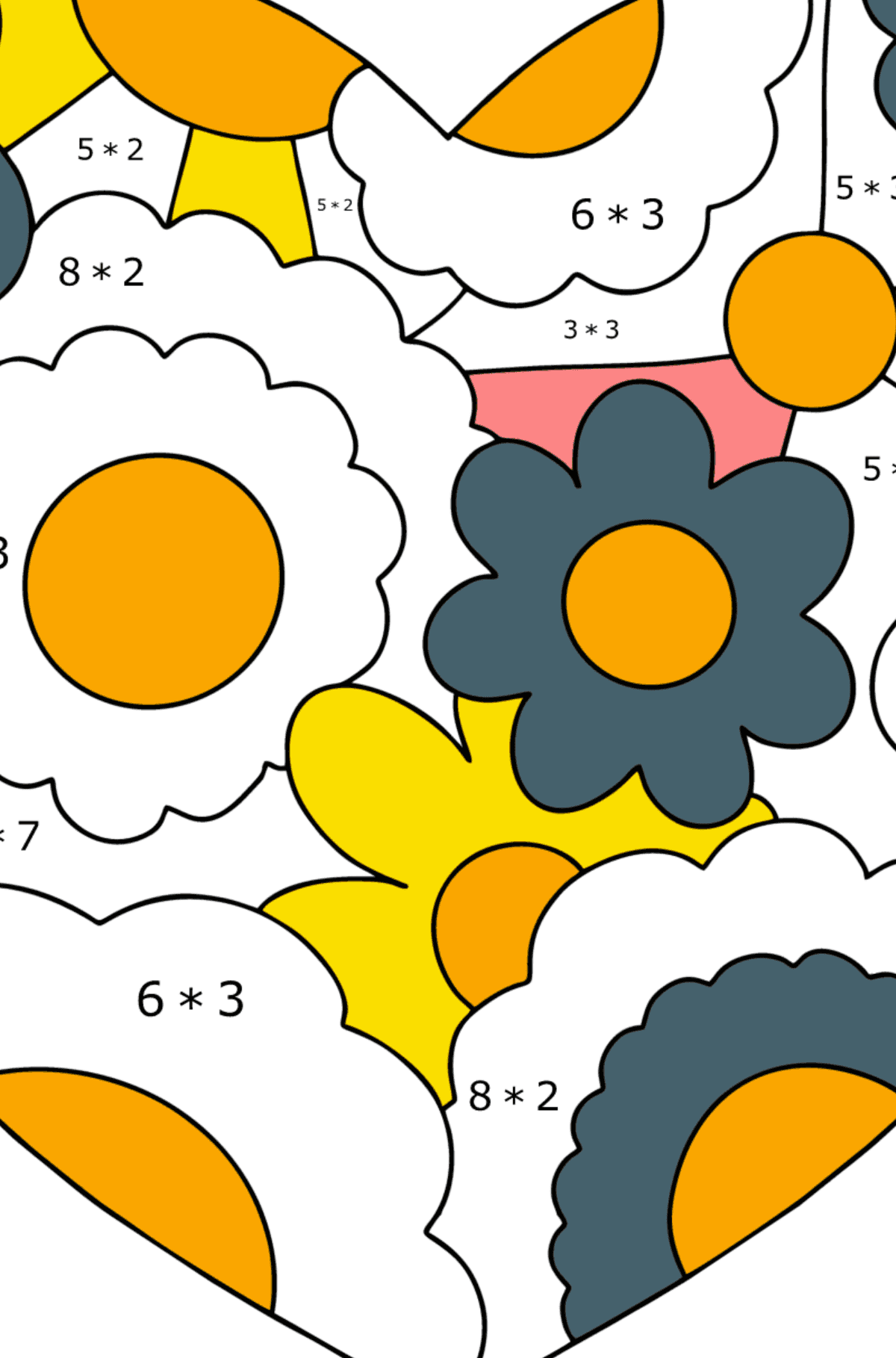 Ausmalbild Kamille im Herzen - Mathe Ausmalbilder - Multiplikation für Kinder