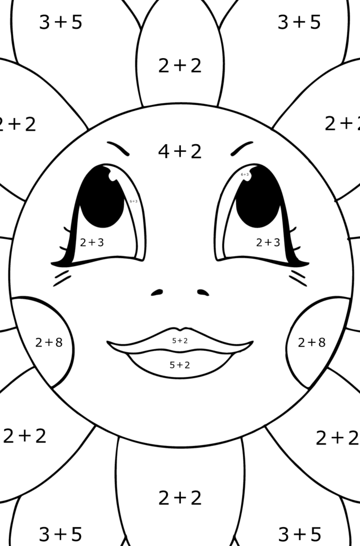 Tegning til fargelegging Kamille med øyne - Matematisk fargeleggingsside - addisjon for barn