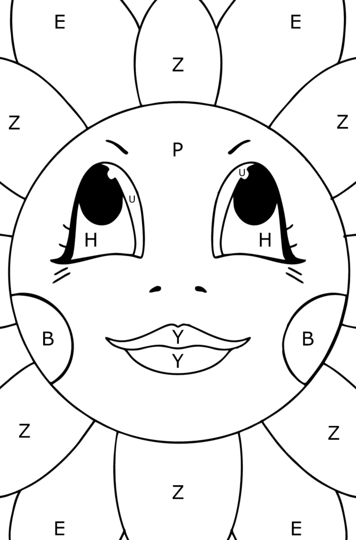 Chamomile with eyes coloring page - Coloring by Letters for Kids