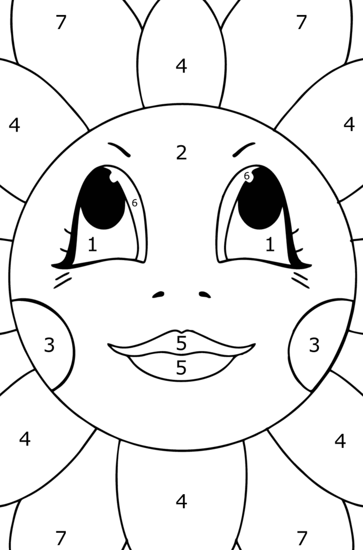 Tegning til farvning Kamille med øjne - Farvelægning side af tallene for børn
