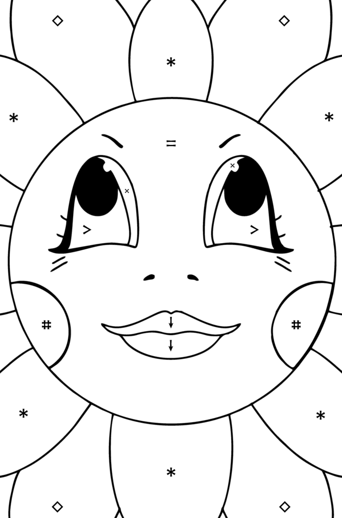 Chamomile with eyes coloring page - Coloring by Symbols for Kids