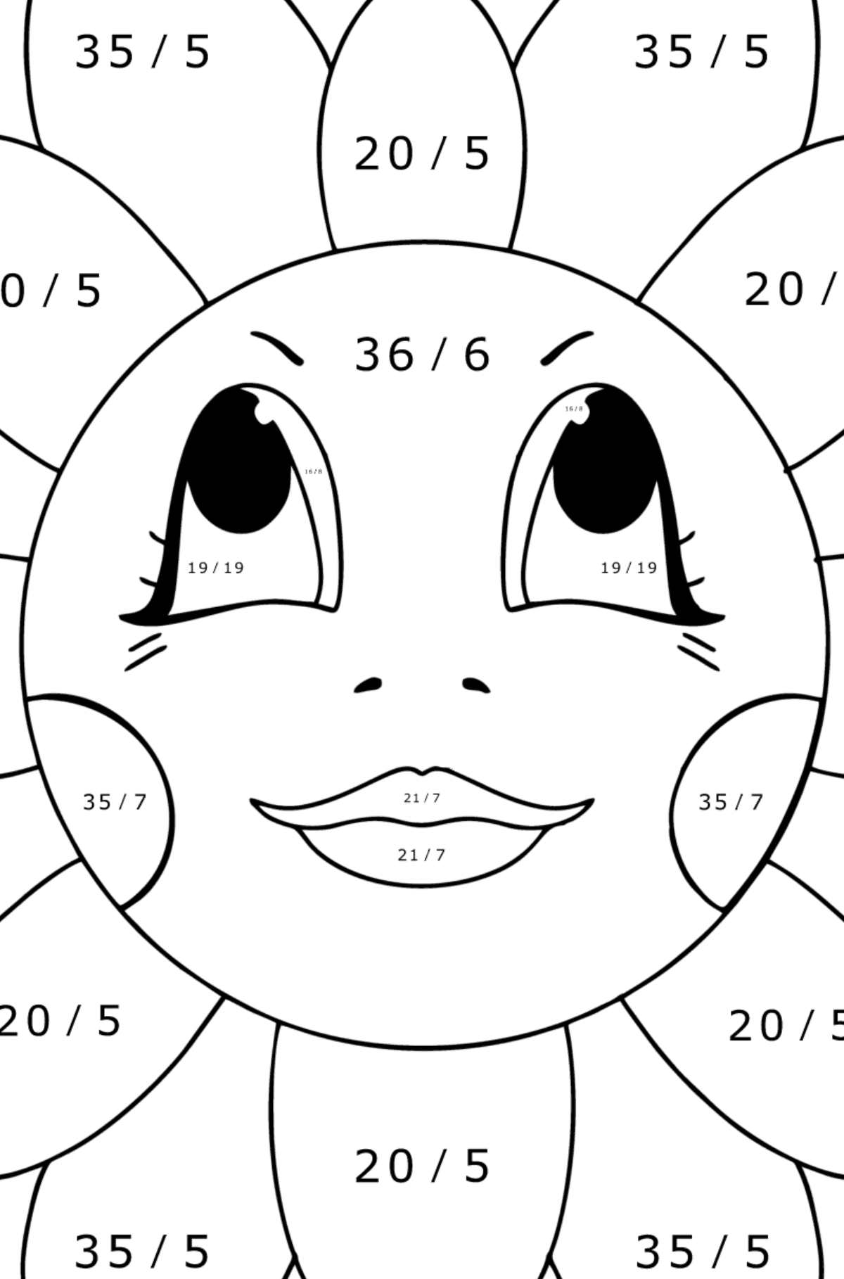 Chamomile with eyes coloring page - Math Coloring - Division for Kids