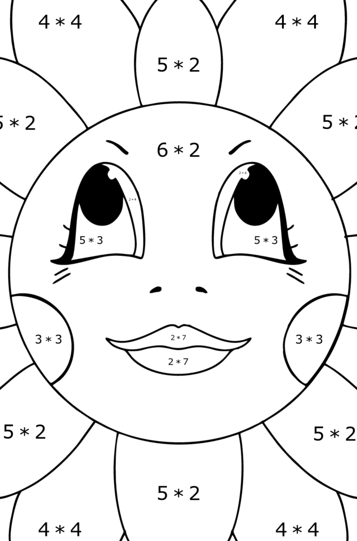 Tegning til fargelegging Kamille med øyne - Matematisk fargeleggingsside - multiplisering for barn
