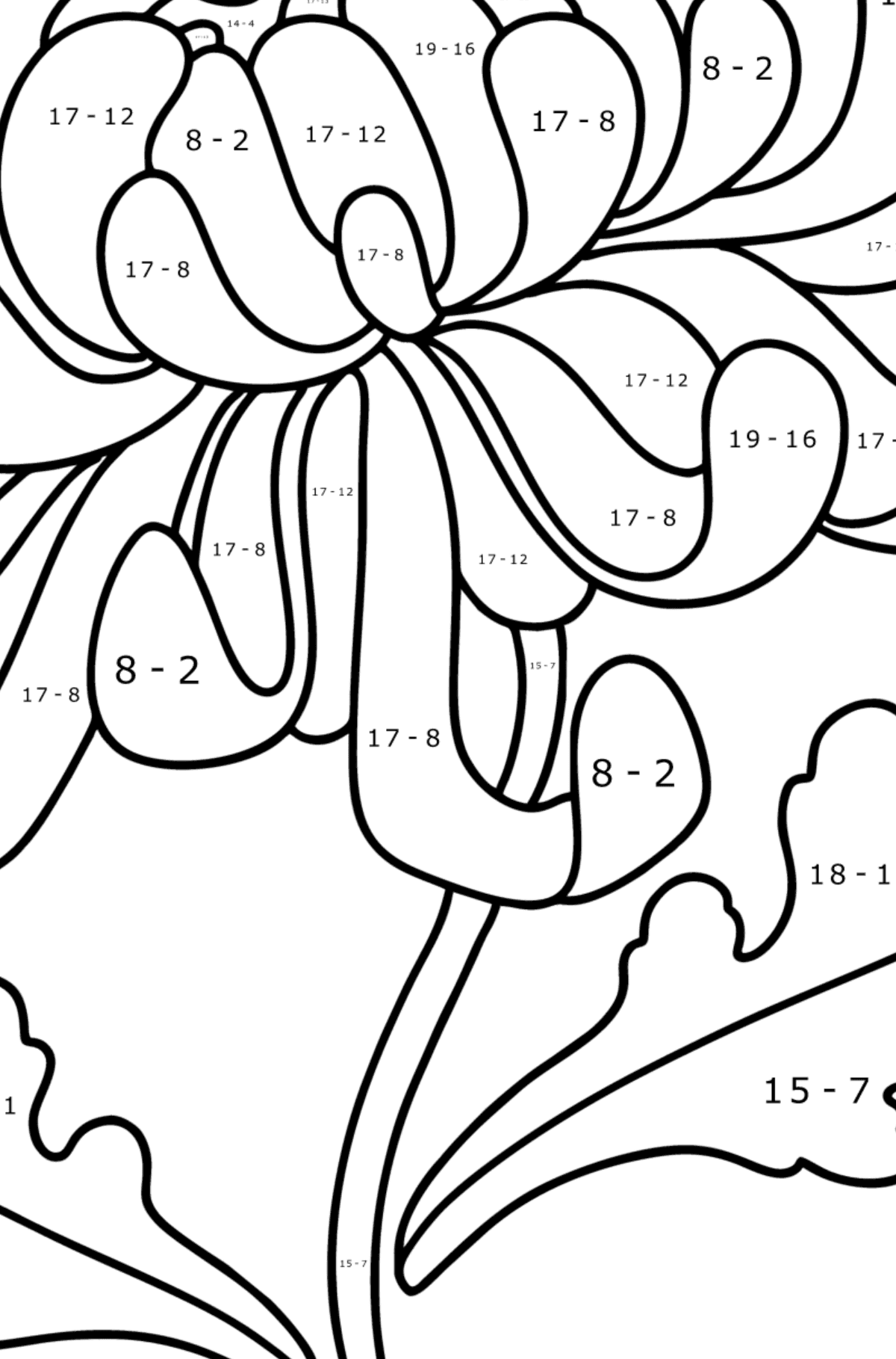 Ausmalbild Chrysanthemen - Mathe Ausmalbilder - Subtraktion für Kinder