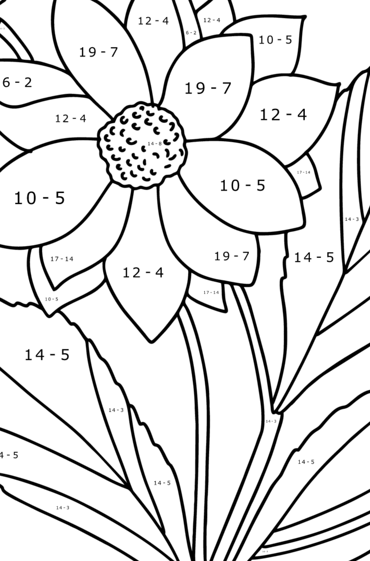 Dahlias coloring page - Math Coloring - Subtraction for Kids