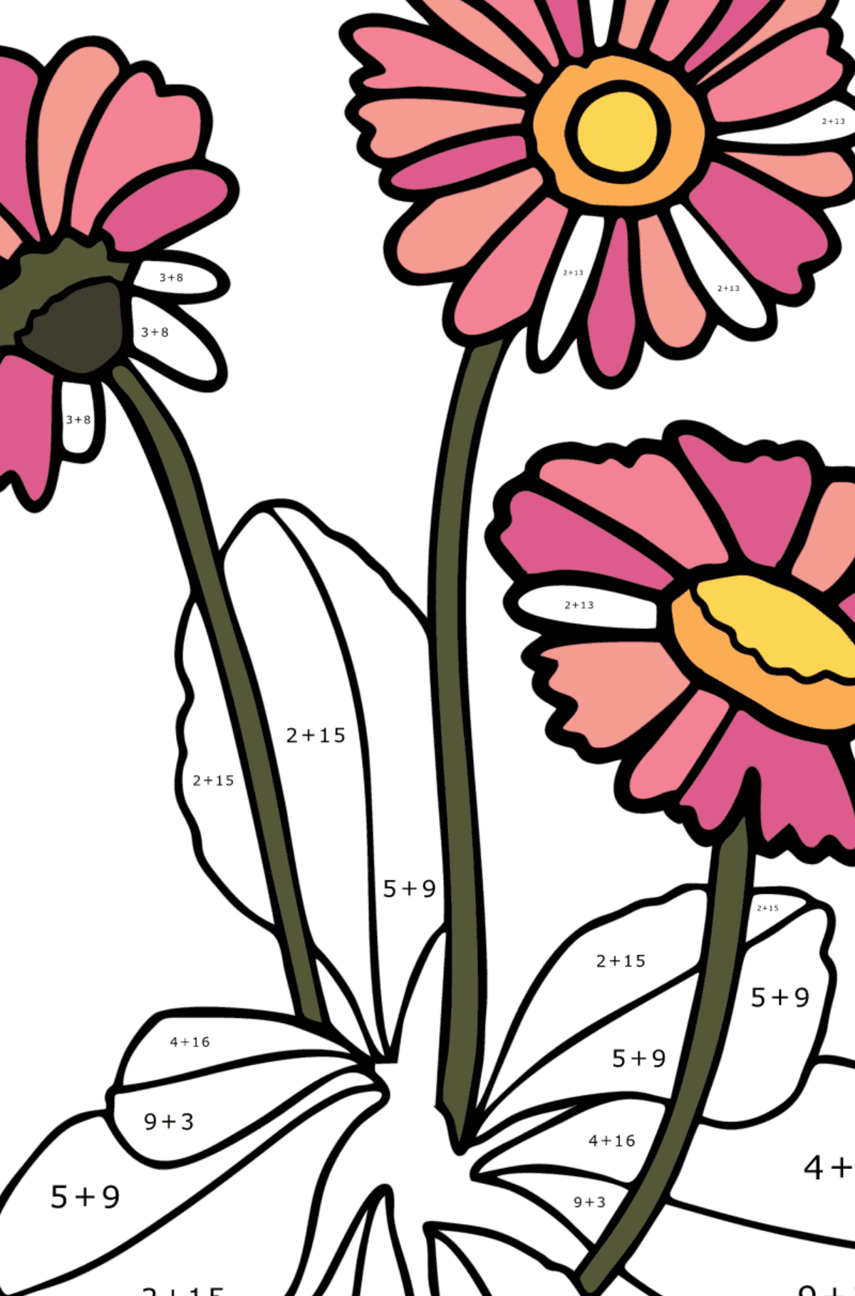 Daisy coloring page - Math Coloring - Addition for Kids