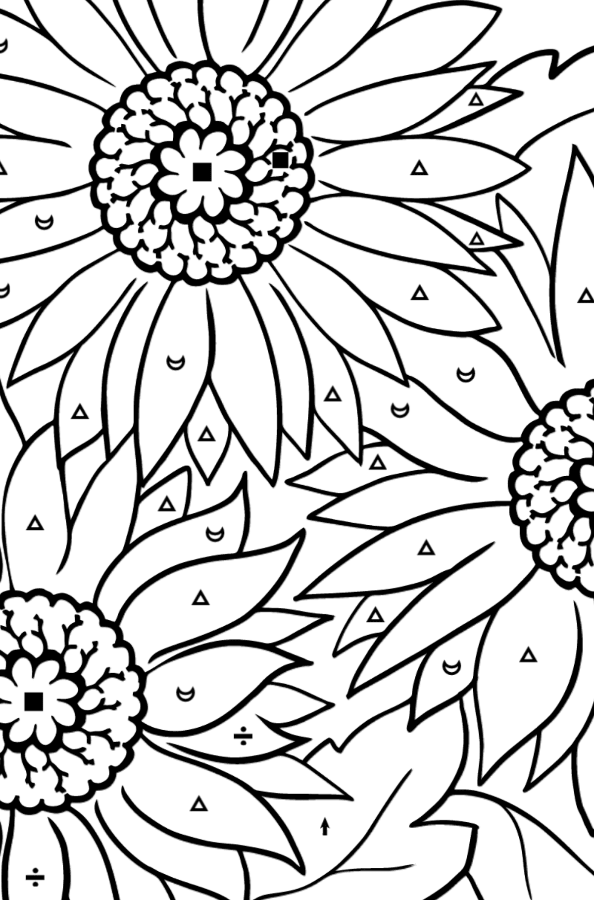 Tegning til farvning Gerbera blomst (vanskeligt) - farvelægning side efter symboler og geometriske former for børn