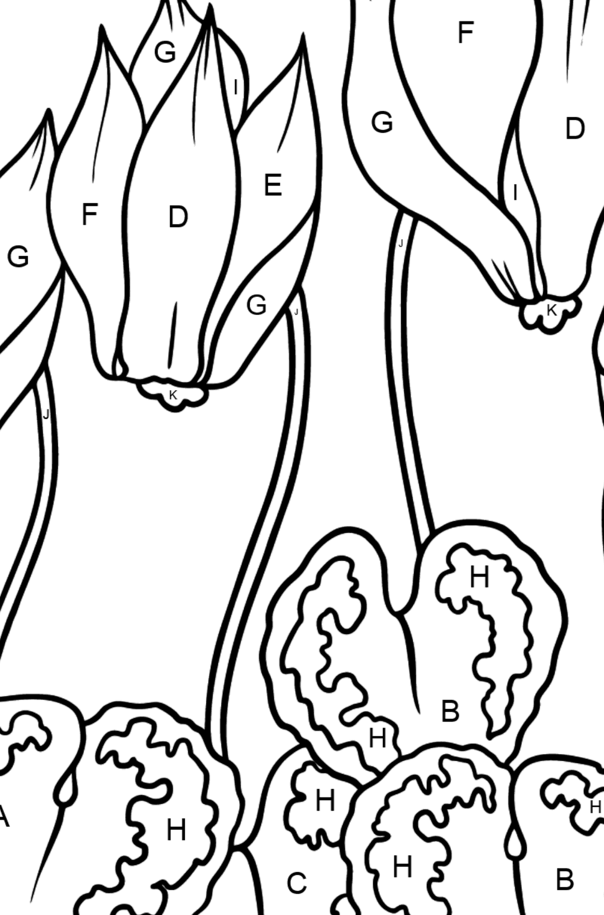 Red Cyclamen Coloring Page - Coloring by Letters for Kids