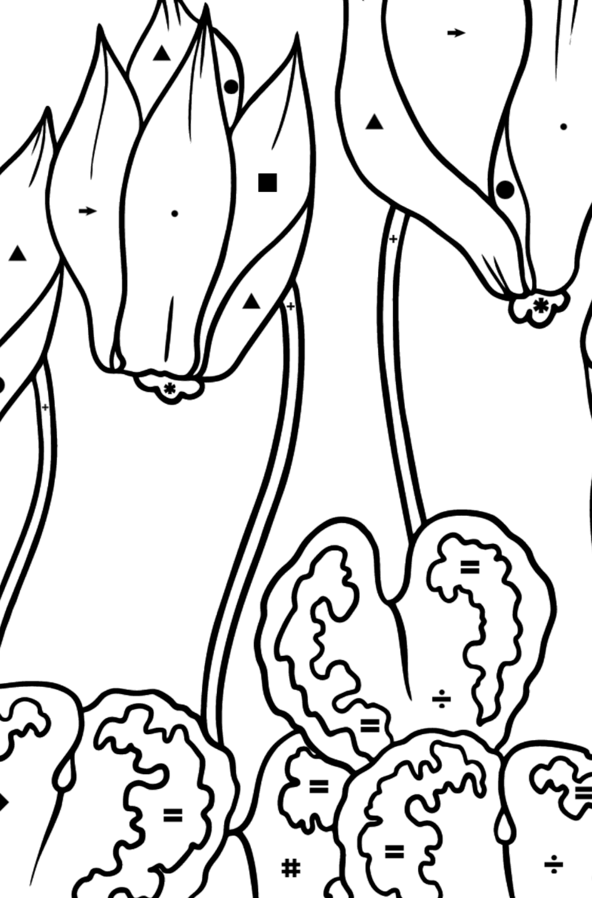 Red Cyclamen Coloring Page - Coloring by Symbols for Kids