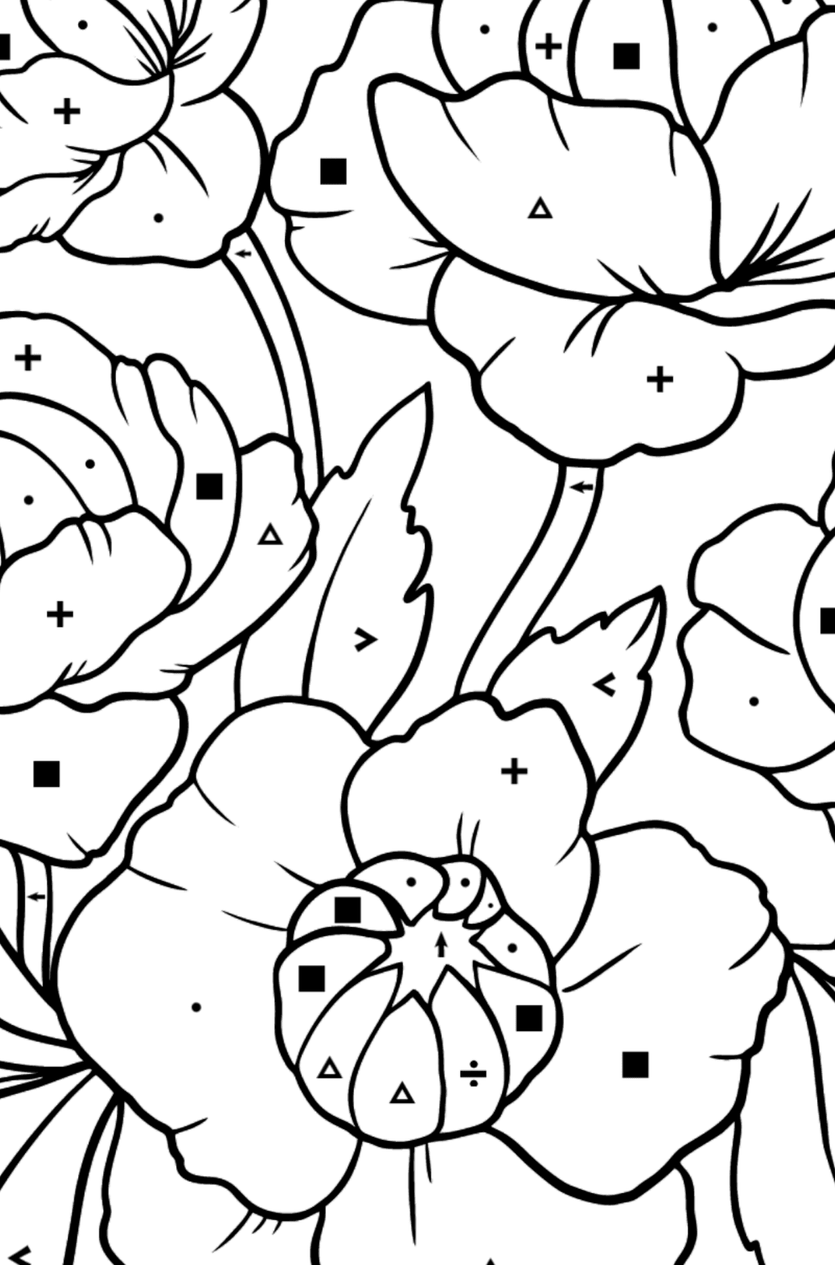 Red Globeflower Coloring Page - Coloring by Symbols for Kids