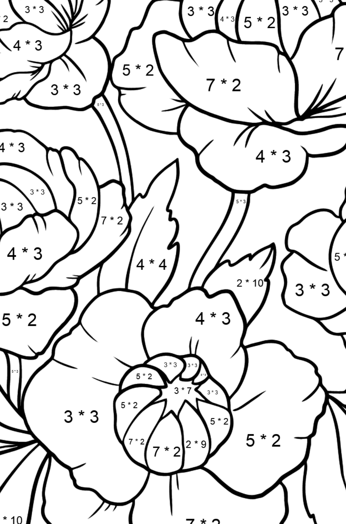 Red Globeflower Coloring Page - Math Coloring - Multiplication for Kids