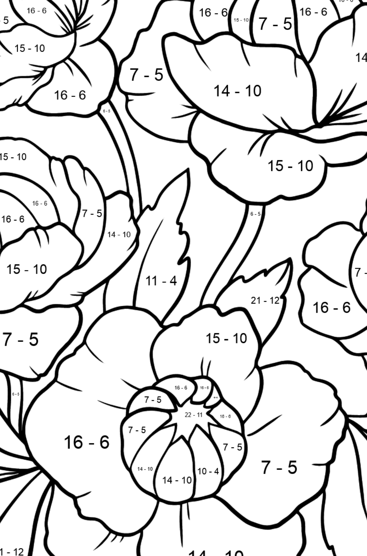 Red Globeflower Coloring Page - Math Coloring - Subtraction for Kids