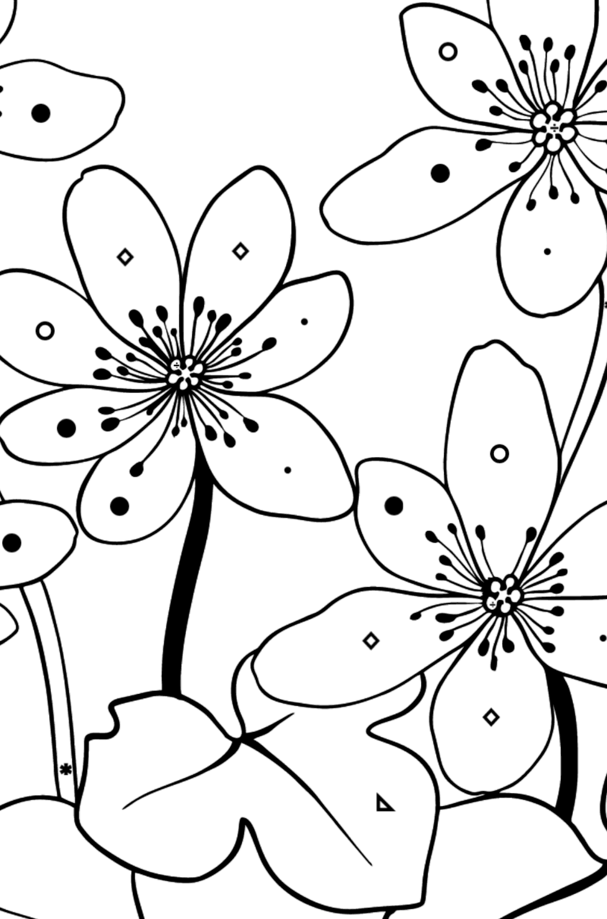 Kleurplaat schattige bloemen (moeilijk) - Kleuren op symbolen werkbladen voor kinderen