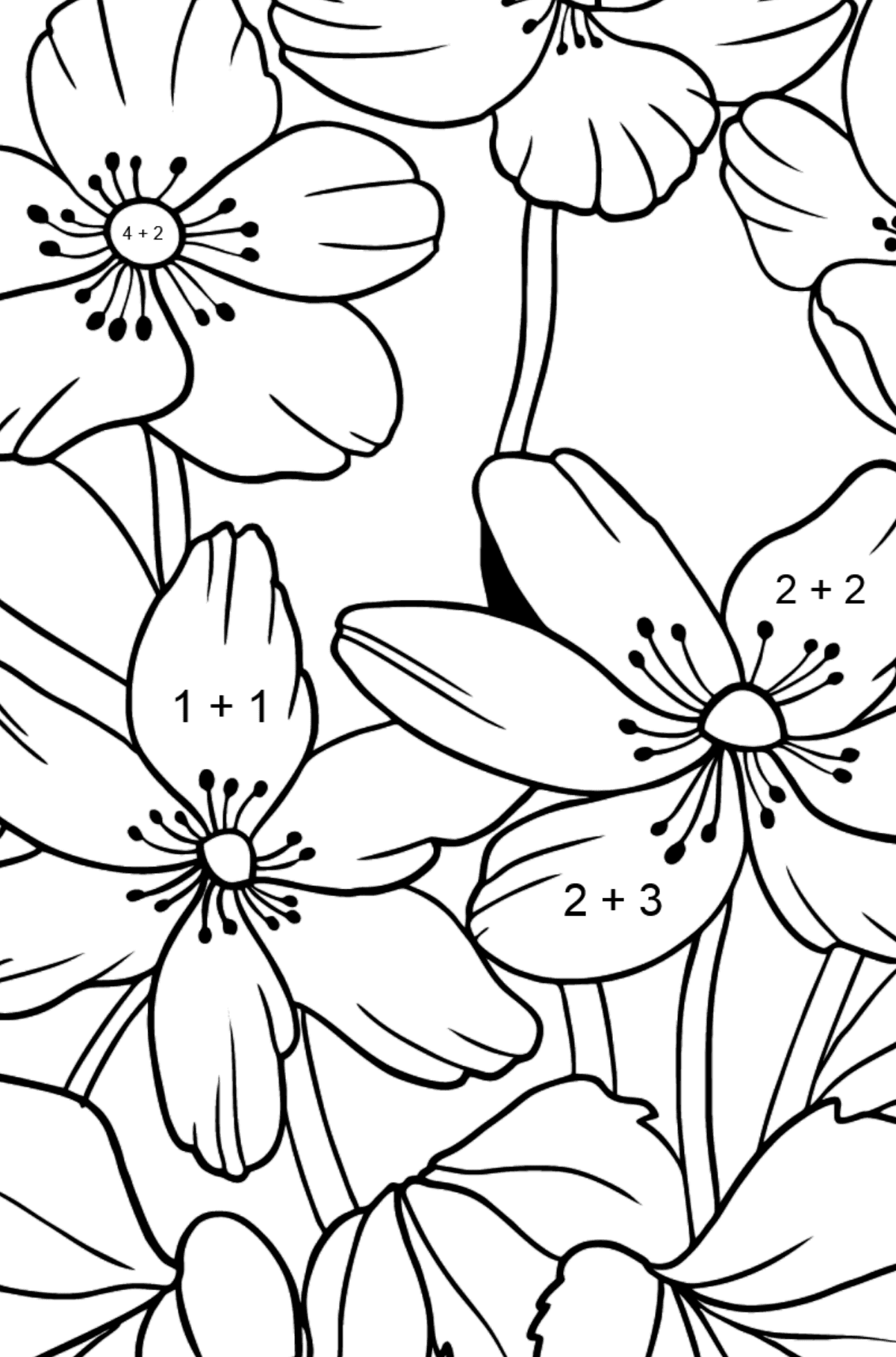 Flower Coloring Page - A Pastel Yellow Windflower - Math Coloring - Addition for Kids