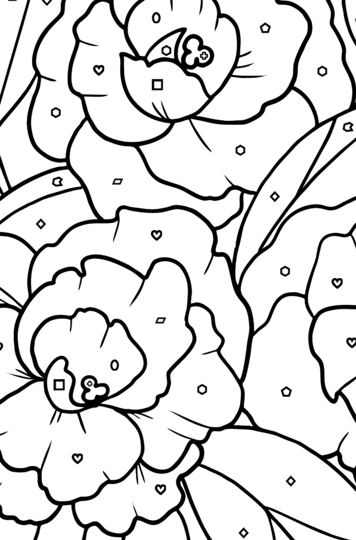 Flower Coloring Page - A Peony Blossom - Coloring by Geometric Shapes for Kids