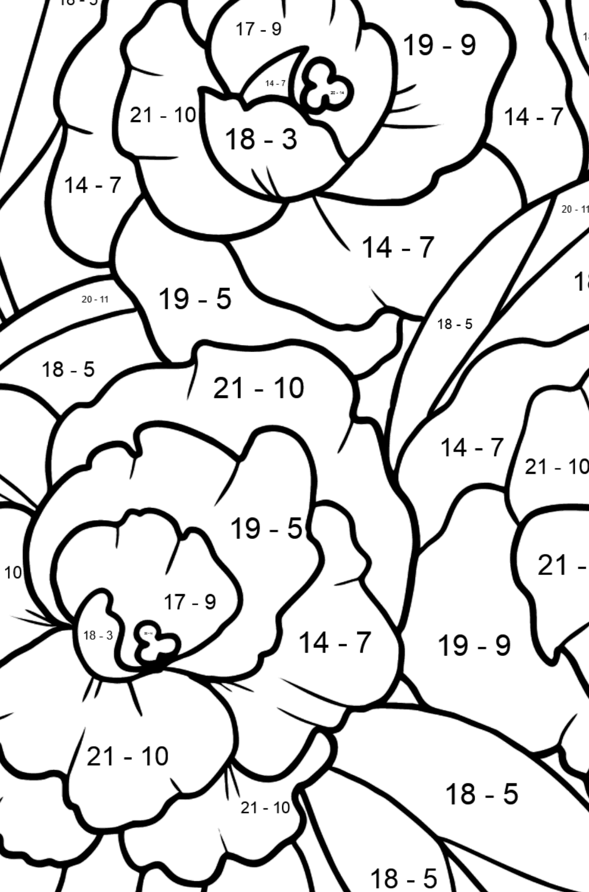 Flower Coloring Page - A Peony Blossom - Math Coloring - Subtraction for Kids