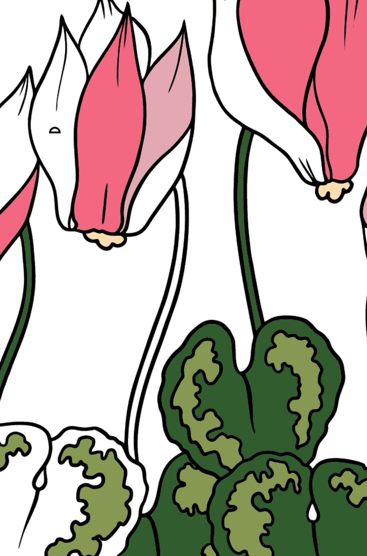 Coloring Page Red and Pink Cyclamen - Coloring by Geometric Shapes for Kids