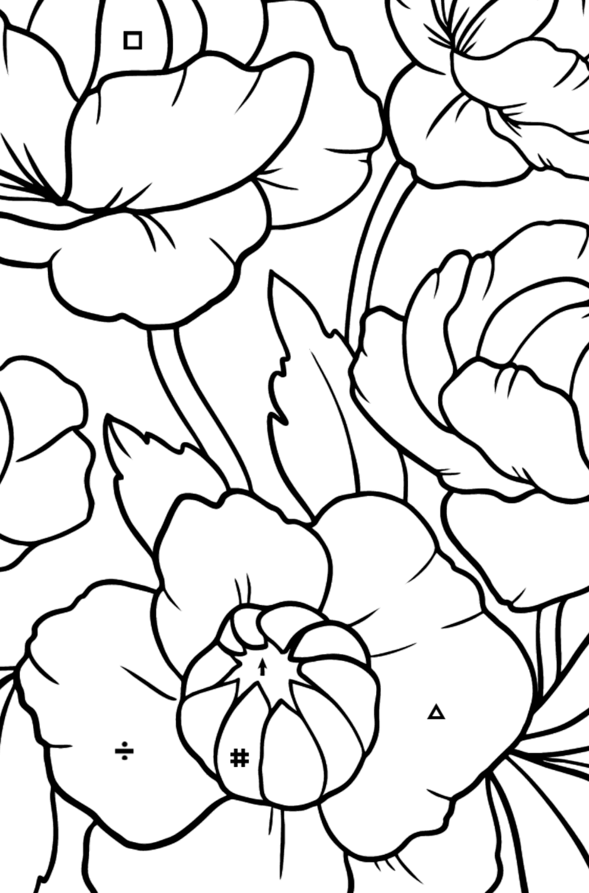 Beautiful Flower Coloring Page - A Red and Pink Globeflower - Coloring by Symbols for Kids