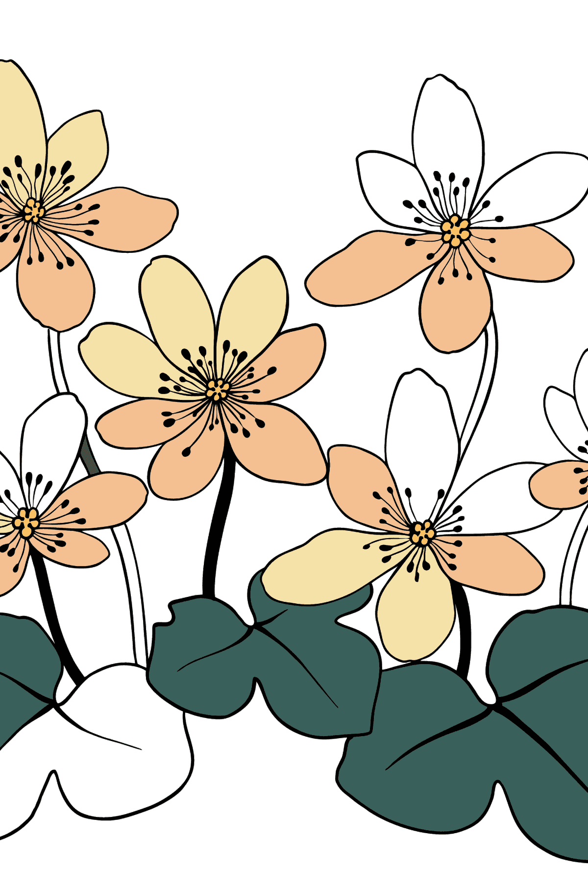 Målarbild gula blommor (lätt) - Målarbilder för barn